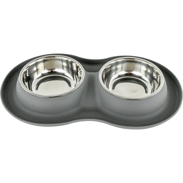 Play On Silicone Double Dinner Cat Bowl - Gray