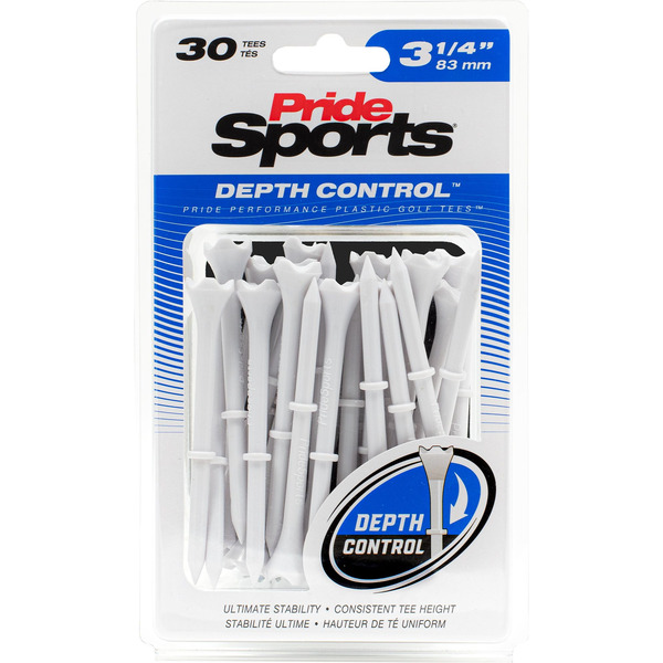 Professional Tee System Depth Control Plastic Golf Tees, 3.25 Inch, 30 Pack - White
