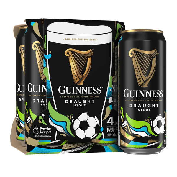 Guinness Draught Stout, 4 pack Cans, 14.9 fl oz, 4.1% ABV Same-Day