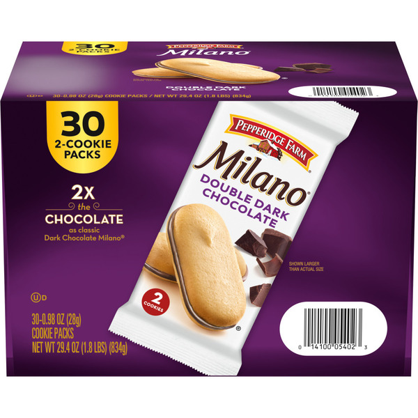 Pepperidge Farm Milano Cookies, Double Dark Chocolate, 0.98 oz, 30