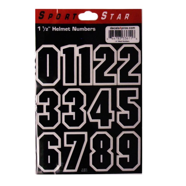 SportStar Number Helmet Stickers - Black