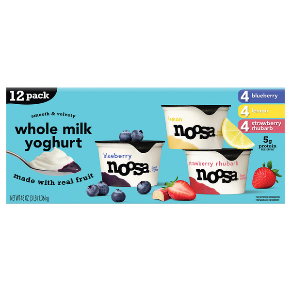 Noosa Whole Milk Blueberry/Lemon/Strawberry Rhubarb Yoghurt Same