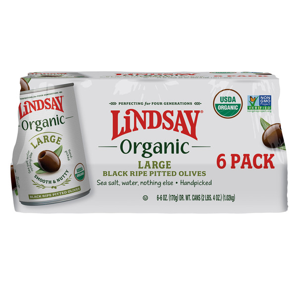 Lindsey Organic Lrge Black Ripe Olives, 6 X 6 oz