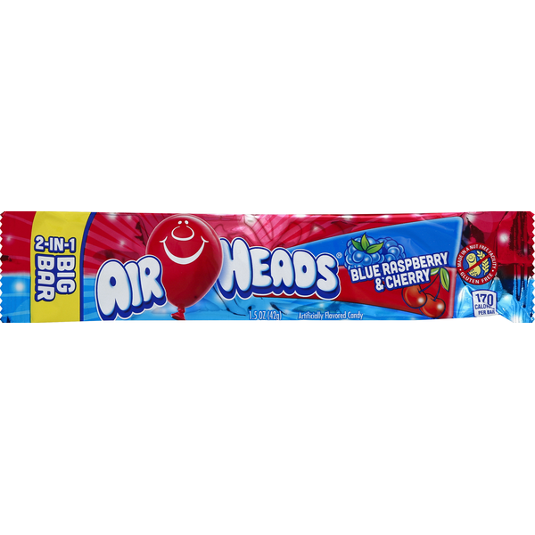 AirHeads Candy, Blue Raspberry & Cherry, 2-in-1 Big Bar Same-Day ...