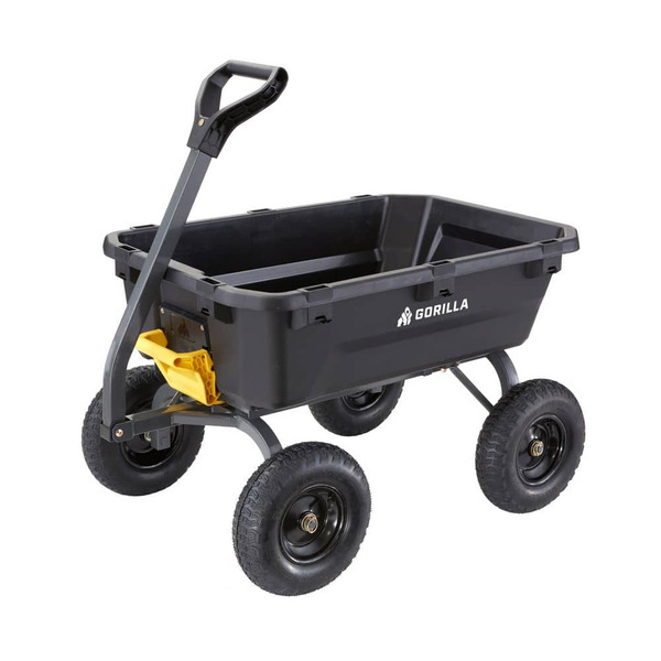 Gorilla Carts 7 Cu. Ft. Heavy Duty Plastic Dump Garden Cart, 1200 Lbs. Capacity, Pull/tow Handle Design