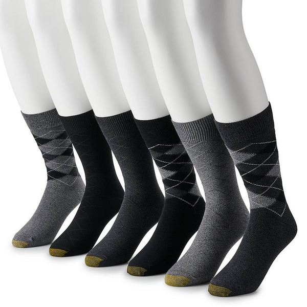 GOLDTOE Campbell Argyle Crew Socks - Black & Charcoal