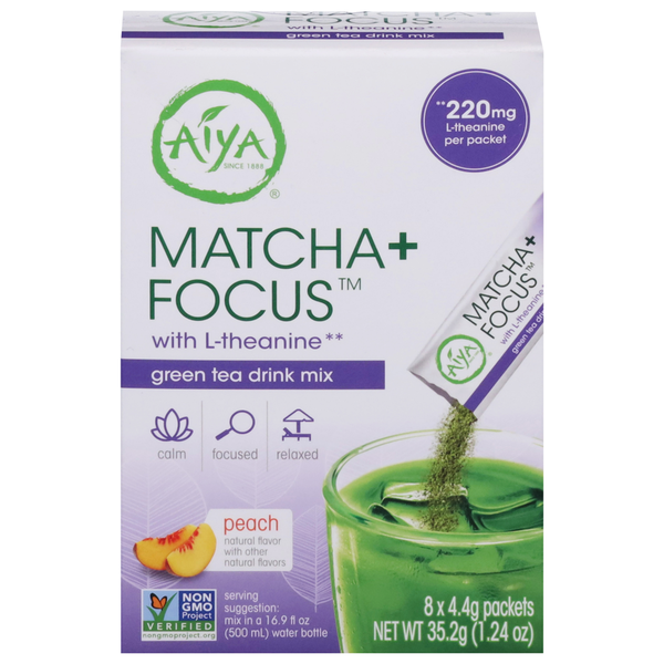 Aiya Green Tea Drink Mix, with L-Theanine, Peach, Matcha + Focus