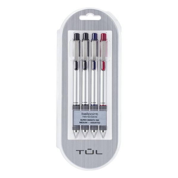TUL BP3 Retractable Ballpoint Pens - Silver Barrel With Assorted Ink Colors - 1.0 mm Medium Point