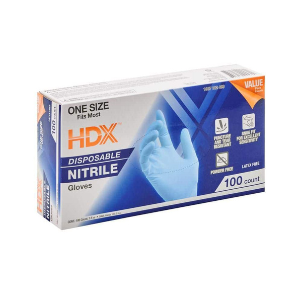 HDX Blue 3.5 Mil Disposable Nitrile 1-size Fits Most (100-count)