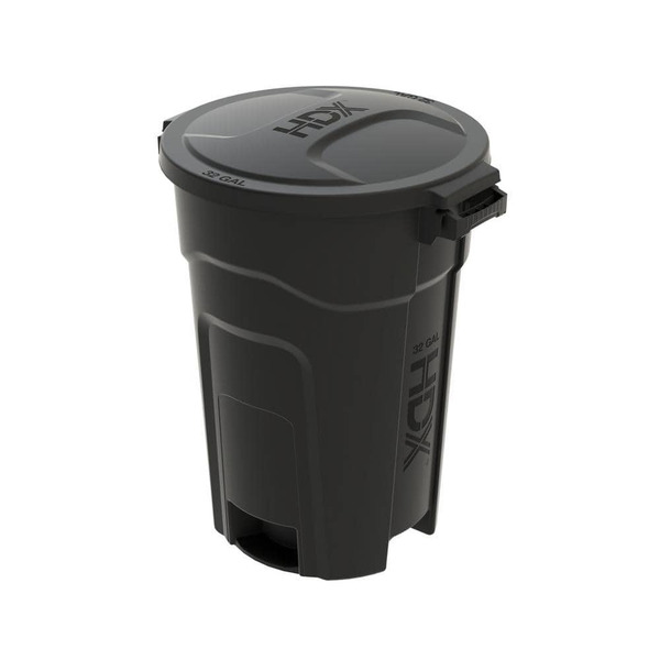 HDX 32 Gal. Black Heavy Duty Outdoor Trash Can With Domed Lid