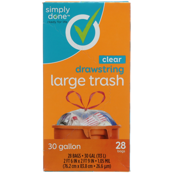 Simply Done Drawstring Large Trash Bags, Clear (30 gal) Instacart