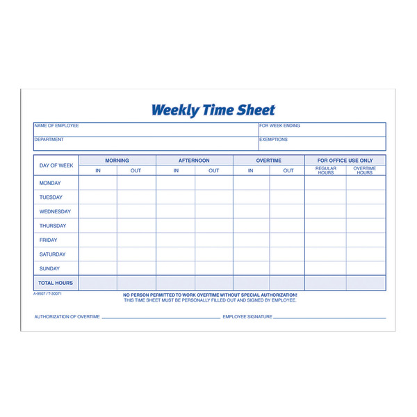 Adams Weekly Time Sheets - White - 8 1/2" x 5 1/2"