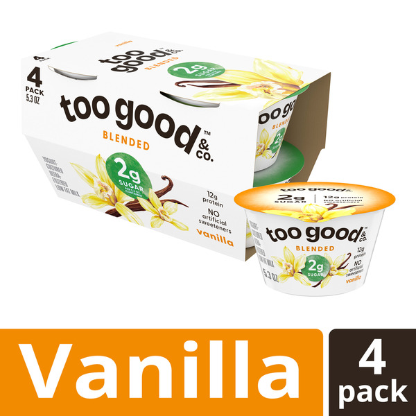Too Good & Co. Vanilla Flavored Greek Yogurt Cultured Product, 5.3 OZ Cups, 4 Ct