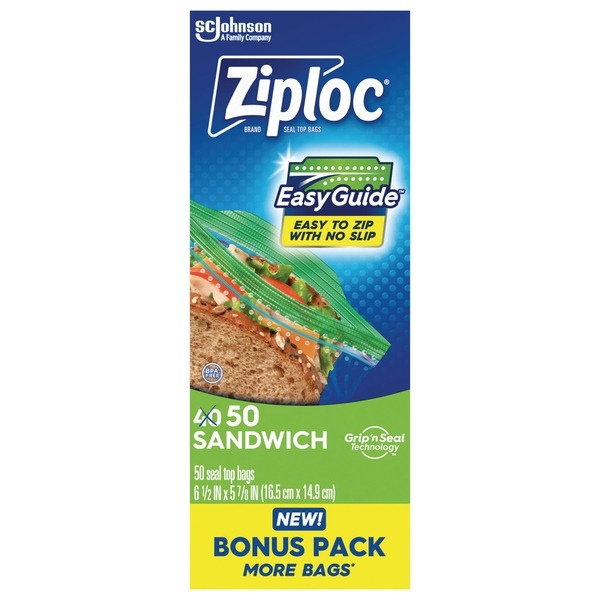 Ziploc Sandwich Bags with EasyGuide™ Texture, Grip 'n Seal