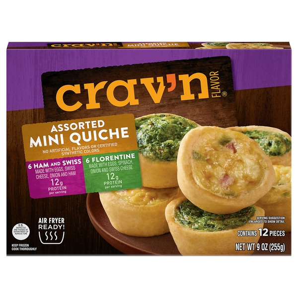 Crav'n Flavor Quiche Collection, Florentine/Ham & Swiss, Mini Same