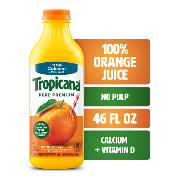 Tropicana Pure Premium 100% Orange Juice, No Pulp, Calcium and Vitamin D