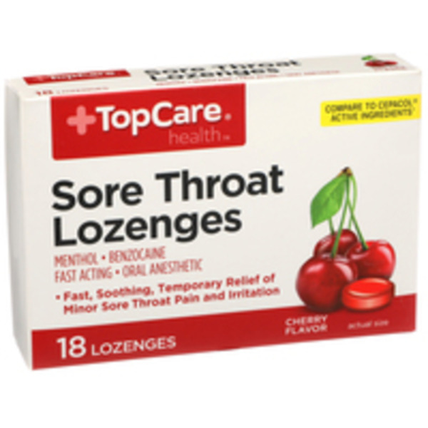 TopCare Sore Throat Menthol, Benzocaine Fast Acting Oral Anesthetic Lozenges, Cherry Same-Day Delivery or Pickup
