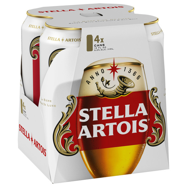 Stella Artois Premium Lager Beer, 4 Pack Beer, 16 Fl Oz Aluminum