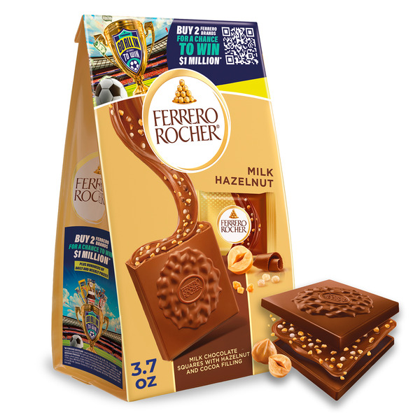 Ferrero Rocher Premium Milk Hazelnut chocolate squares, Individually Wrapped Chocolates, Great for Sharing or Gifting, 3.7 oz