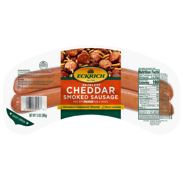 Eckrich Smoked Sausage, Cheddar, Skinless