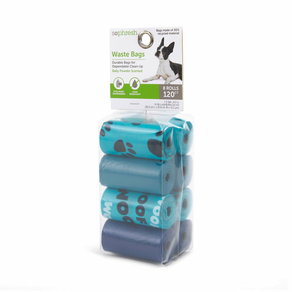 So Phresh Woof & Paws Printed Baby Powder-Scented Dog Waste Bags - Blue