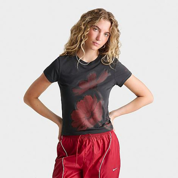 Nike Women's Sportswear Floral Cropped Baby T-Shirt, M - Off Noir