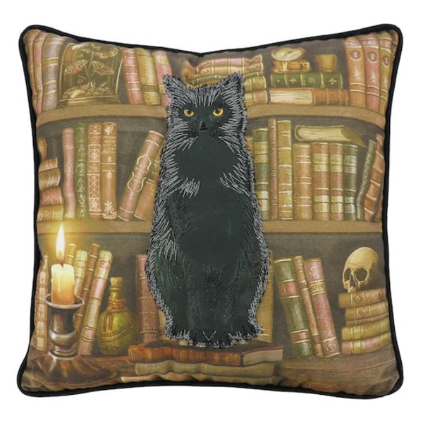 Ashland Black Cat & Bookshelf Throw Pillow, 16 x 16 in