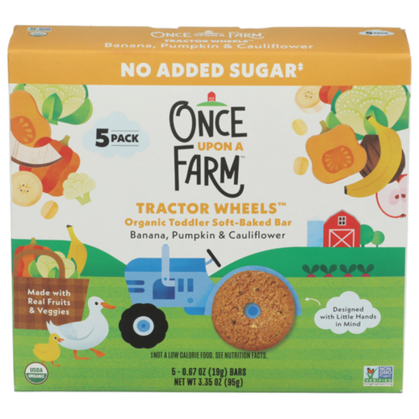 Once Upon A Farm Organic Banana, Pumpkin & Cauliflower Tractor Wheels Toddler Soft Baked Bar 5 Pack