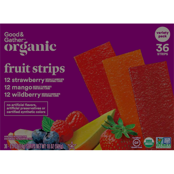 Good & Gather Fruit Strips, Organic, Strawberry/Mango/Wildberry, Variety Pack