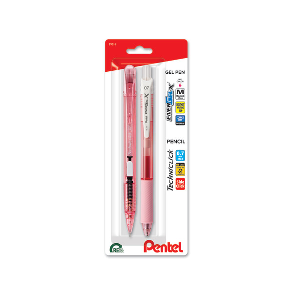 Pentel EnerGel-X & Techniclick 0.7 mm Gel Pen and Mechanical Pencil 2-Piece Set - White/Pink