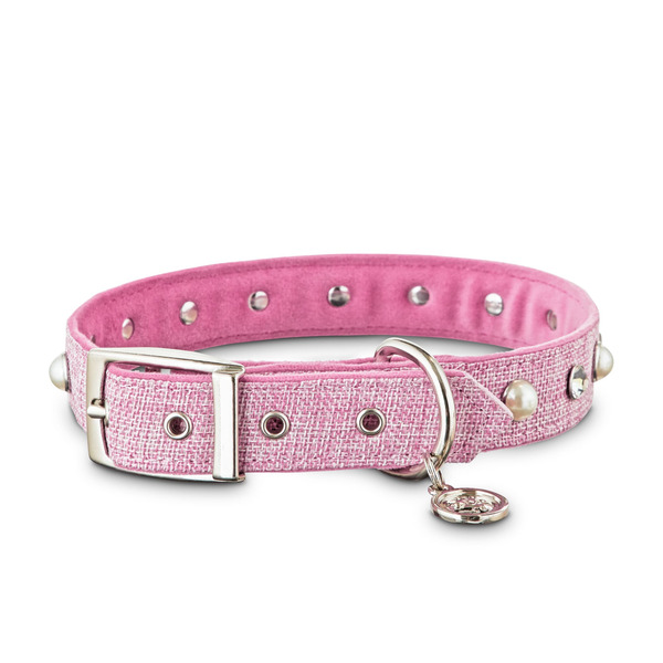 Youly Bling Dog Collar - Pink Tweed - 18-21"
