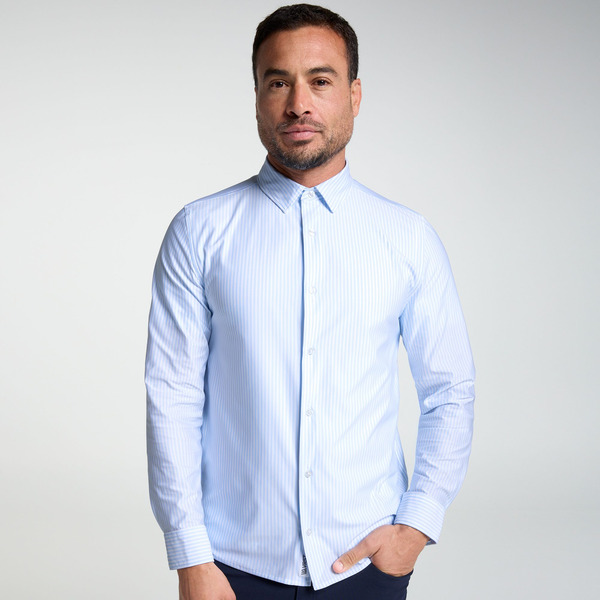 VRST Men's Limitless Elite Long Sleeve Button Up, L - Oxford Stripe Blue White