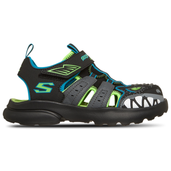 Skechers Boys' Preschool Gore & Strap Thematic Fisherman Sandals, Size 2 - Black/Green