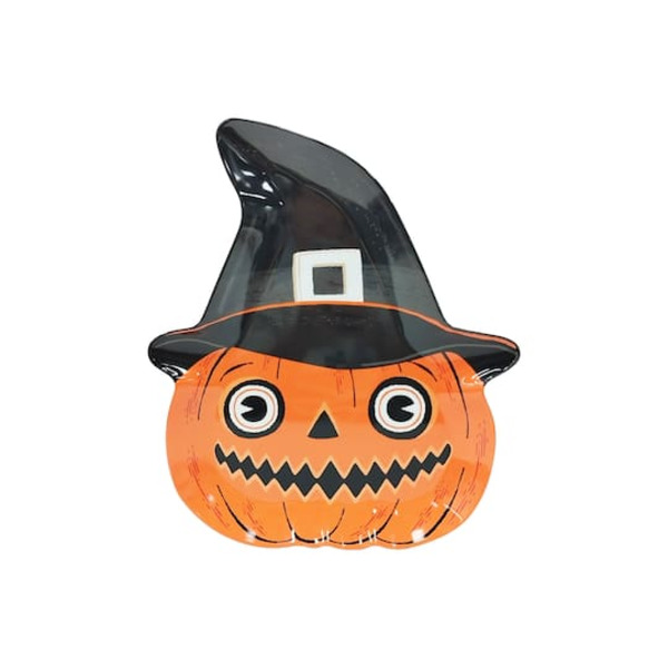 Celebrate It Halloween Jack-O'-Lantern Plastic Platter with Witch Hat, 13.5 x 11.6 in