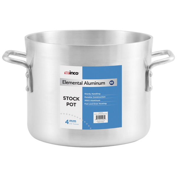 Winco - Elemental 4mm Aluminum Stock Pot - 32 Quart, 15.41" x 15.02" x 13.95" - 1 Ct.