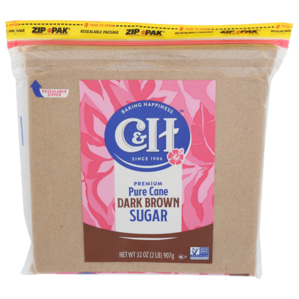 C&H Premium Pure Cane Dark Brown Sugar 2 lb. Zipper-Pak Same-Day