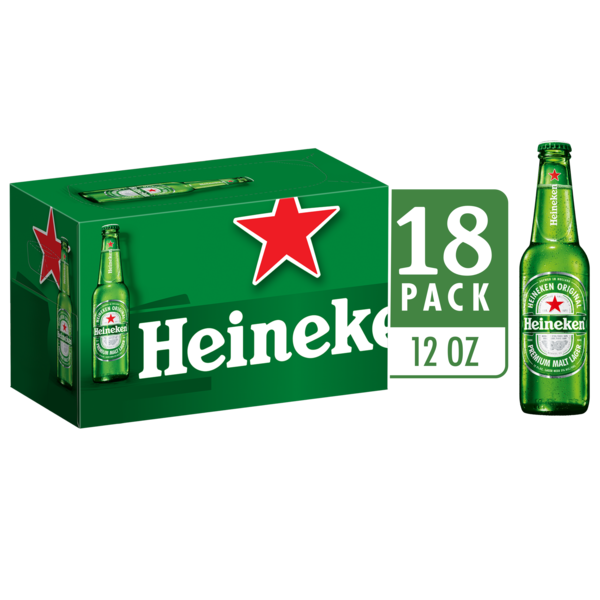 Heineken Original Lager Beer, 18 Pack, 12 fl oz Bottles Same-Day