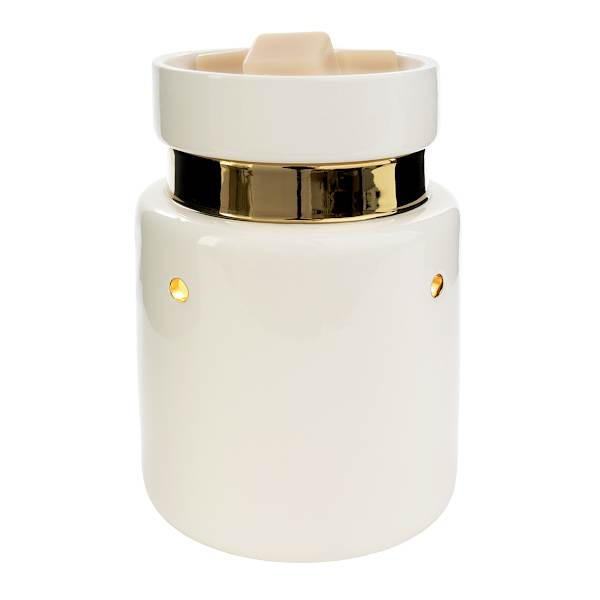 White Ceramic Gold Trim Warmer, 5.8"