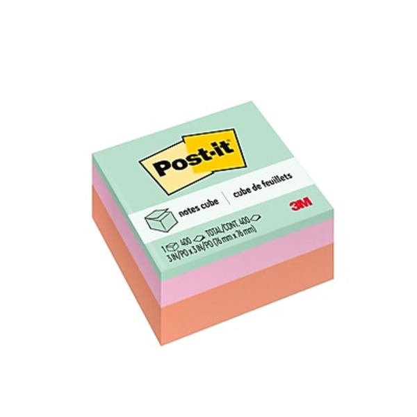 3M Post-it® Notes Cube, 3 in x 3 in, Pink Wave, 400 Sheets/Cube