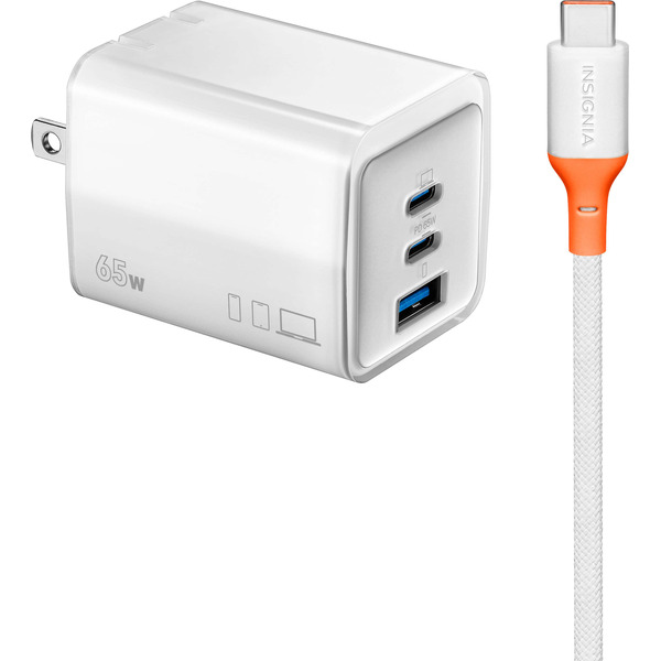 Insignia 65W Wall Charger With 6 ft USB-C Cable - White