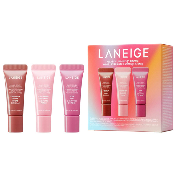 LANEIGE Glaze Craze Glassy Lip Mini Tinted Peptide Lip Serum 3-Piece Gift Set