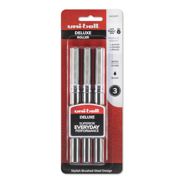 Uni-Ball Micro Point Graphite Barrel Deluxe Rollerball Pens - Black Ink - 0.5 mm