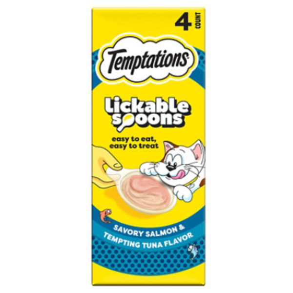 TEMPTATIONS Lickable Spoons Adult Wet Cat Treat, Savory Salmon and Tempting Tuna Flavor