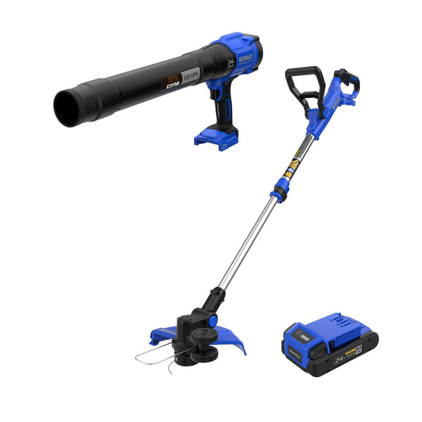 Kobalt 24-volt Cordless Battery String Trimmer and Leaf Blower and Combo Kit 3 Ah (Battery Included) (Charger Included)
