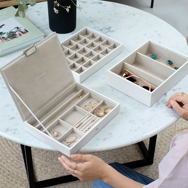 Stackers 9-7/8" x 7-1/4" x 5-5/8"H 3-Piece White Classic Jewelry Box Starter Set