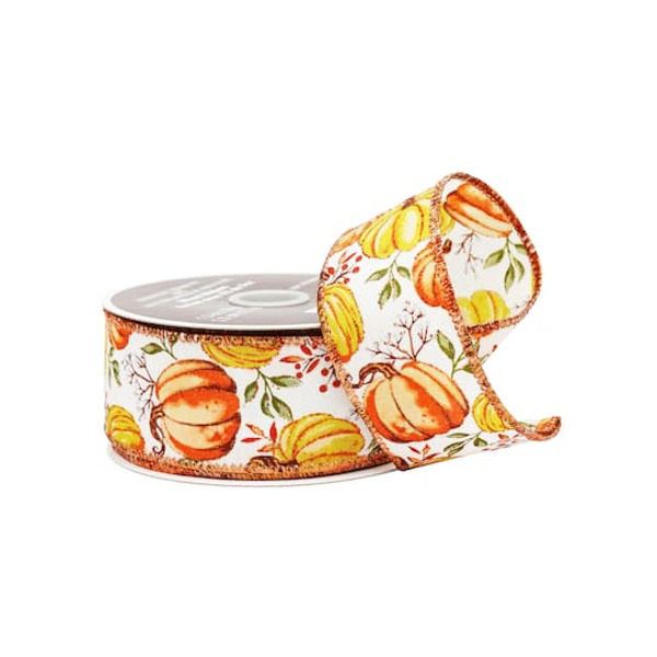 Celebrate It Fall Pumpkins Wired Pongee Ribbon, 1.5 in