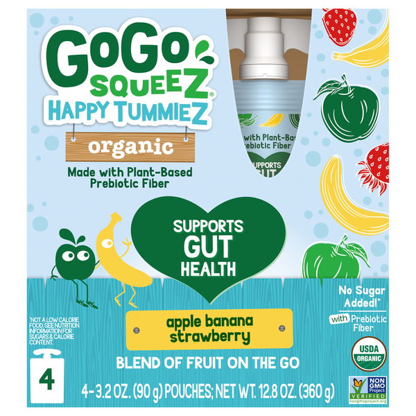 GoGo Squeez Apple Banana Strawberry, Organic, 4-Pack Same-Day