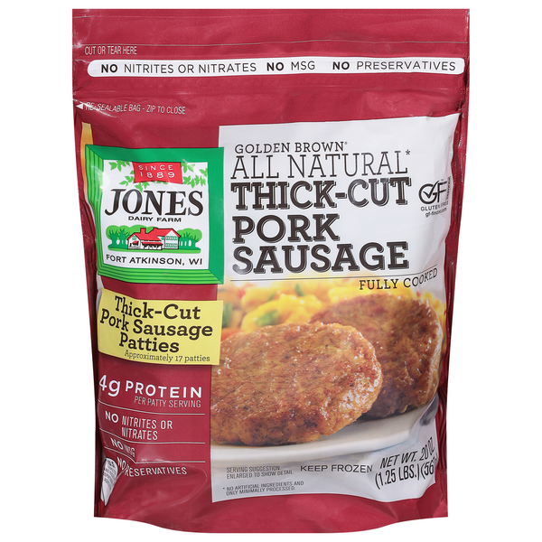 Jones Dairy Farm Pork Sausage, Thick-Cut, All Natural, Golden Brown
