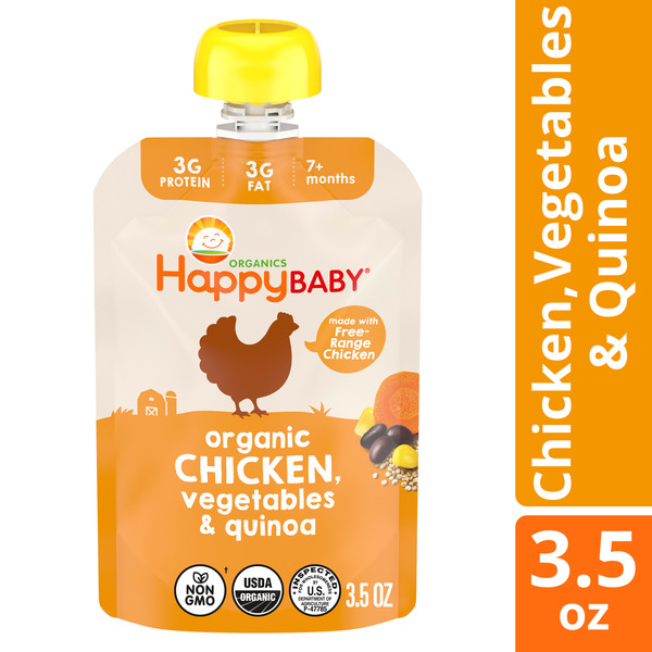 Happy Baby Organics Organics Savory Blends Stage 3 Baby Food Puree, Free-Range Chicken, Garden Vegetables & Quinoa Fiesta Pouches, 3.5 oz.
