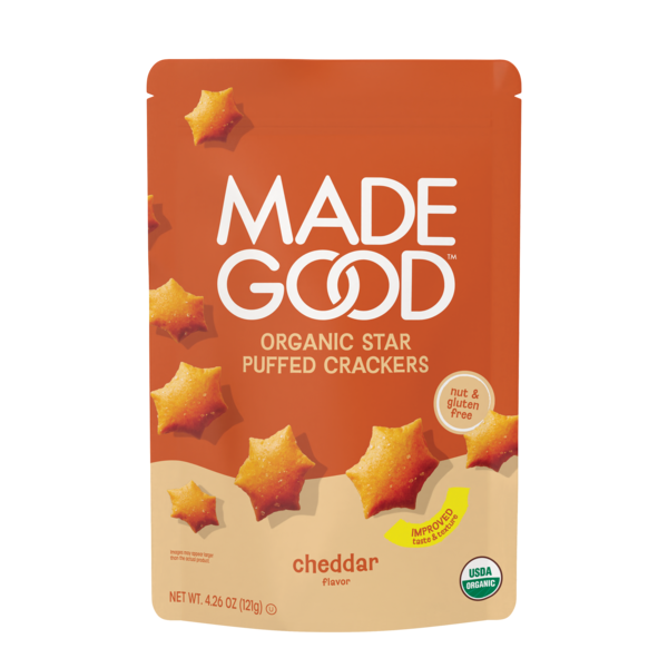 MadeGood Cheddar Star Puffed Crackers